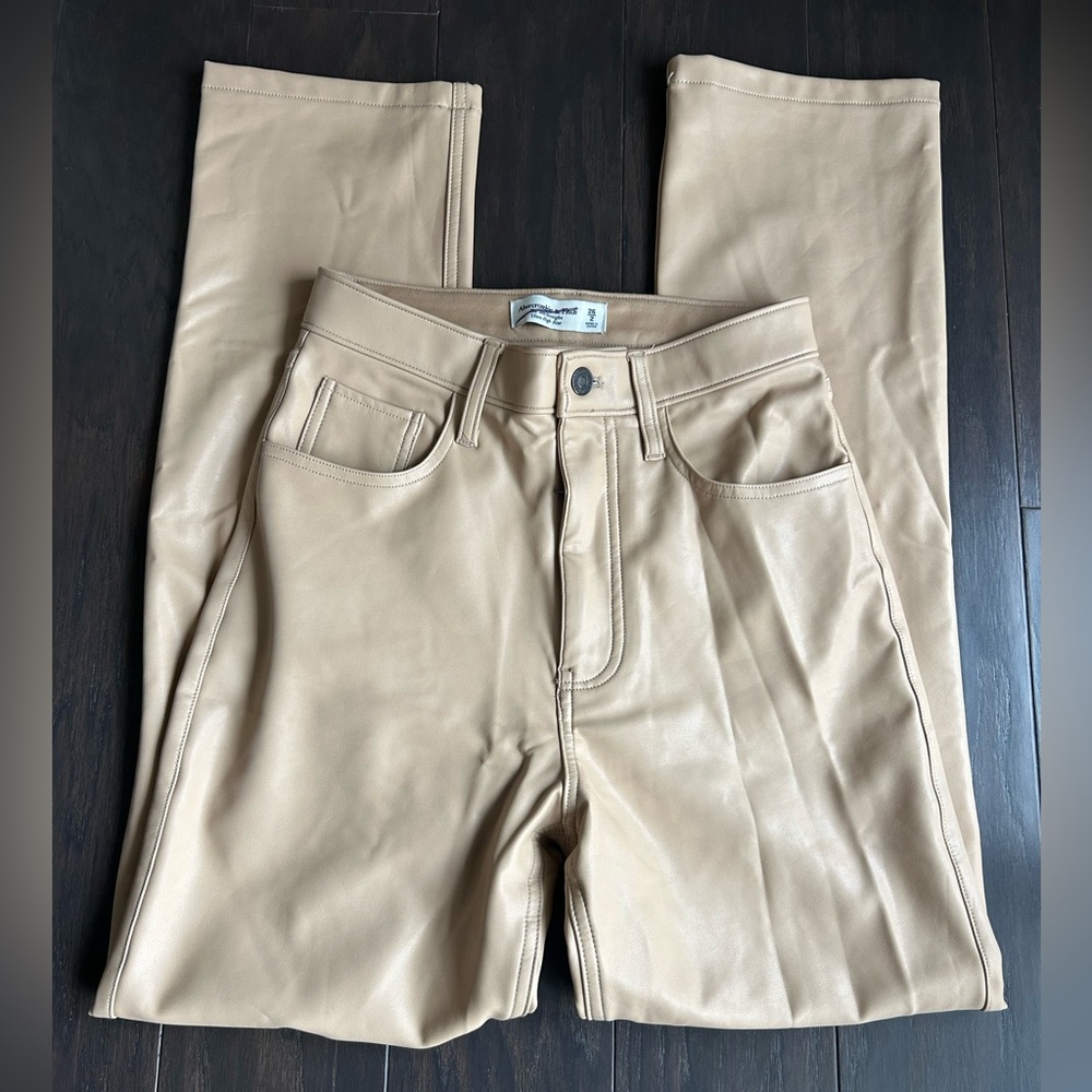Abercrombie & Fitch Beige Faux Leather Pants